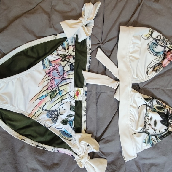 Lucky Brand Other - Lucky Brand, Swimsuit, Floral Tattoo Design, Green Lining, Size Medium